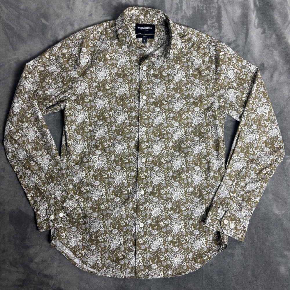 Bonobos Italian Shirting Men's S Slim Fit Olive Floral Liberty Fabric Shirt